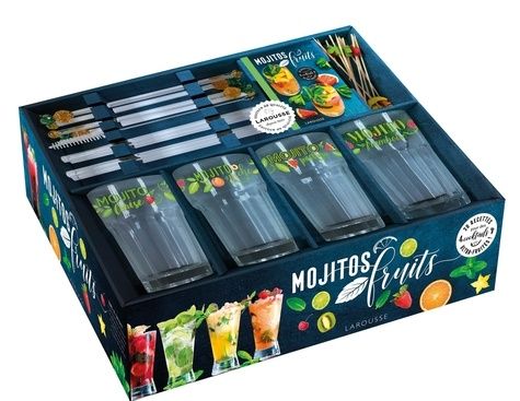 Mojito fruits - Coffret avec 4 jolis verres à mojito, 4 pailles en verre, 4 agitateurs ananas en verre et 12 pics à brochettes