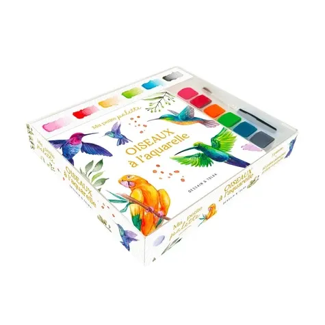 Ma petite palette Oiseaux à l'aquarelle. Coffret avec 10 planches prêtes - à - peindre, une palette de 6 couleurs et un pinceau Ma petite palette Oiseaux à l'aquarelle. Coffret avec 10 planches prêtes - à - peindre, une palette de 6 couleurs et un pinceau