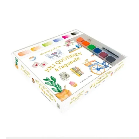 Ma p'tite palette Joli quotidien à l'aquarelle. Coffret avec 1 palette, 10 plaches prêtes - à - peindre et 1 pinceau Ma p'tite palette Joli quotidien à l'aquarelle. Coffret avec 1 palette, 10 plaches prêtes - à - peindre et 1 pinceau