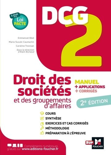 DCG 2 Droit des sociétés et autres groupements d'affaires - Manuel, applications, corrigés