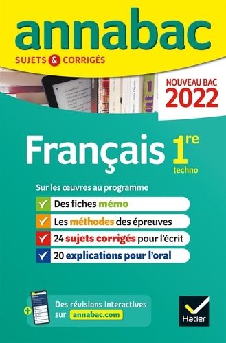 Annales du bac Annabac 2022 Français 1re technologique: méthodes & sujets corrigés nouveau bac