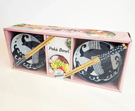 Mes petits Poké Bowls. Coffret avec 2 bols, 2 paires de baguettes et 1 livre Mes petits Poké Bowls. Coffret avec 2 bols, 2 paires de baguettes et 1 livre