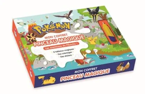 Pokémon Mon coffret pinceau magique - Les aventures de Pikachu !. Coffret avec 8 tableaux magiques, de coloriages, des stickers